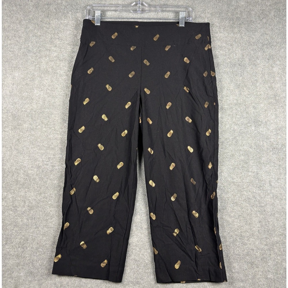 ATTYRE‎ Petite Pineapple Print Crop Pants Black Gold 14P 6R29952